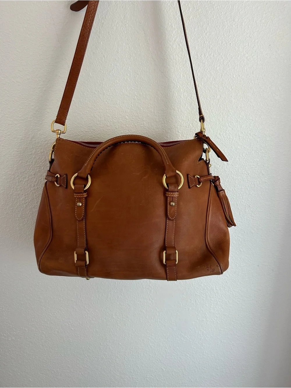 Dooney & Bourke Leather Florentine Large Satchel with Tassel Accents
